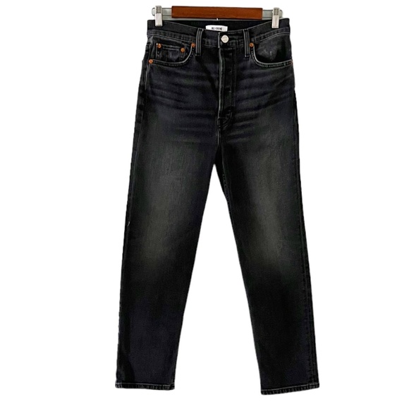 REDONE Ultra High Rise Button Fly Straight Leg Jeans In Inky Black Size 28 - Picture 1 of 13